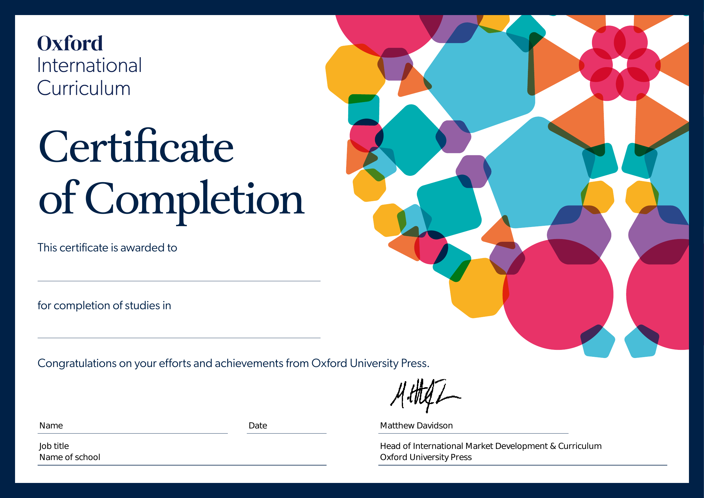 Oxford OIC Certificate — เด็กหญิงดารวี ใจดี